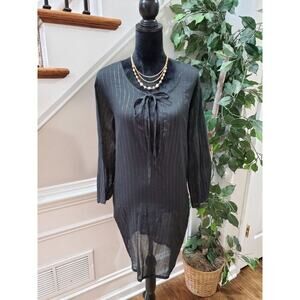 Avenue Sheer Black Polyester Round Neck Long Sleeve Pullover Top Blouse 22/24